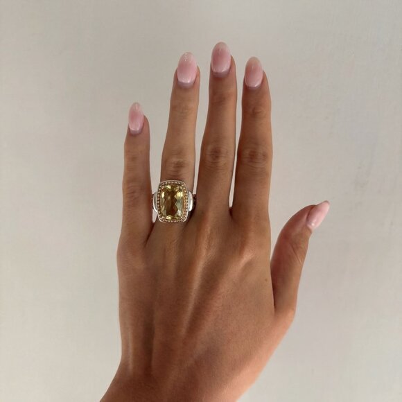 925 Sterling Silver Citrine Quartz Statement Ring Luxury Cocktail Jewelry Size 6 - Picture 8 of 16